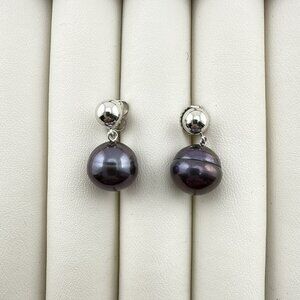 Honora Earrings Pearl Drop Dangle Purple Blue Ringed 925 Sterling Silver Signed